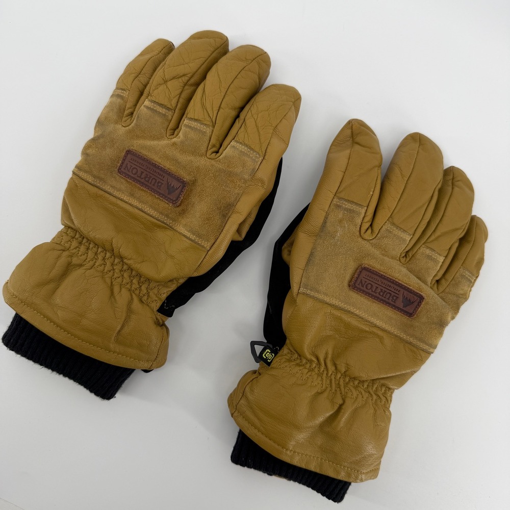 Burton Dryride Leather Snowboard Gloves Mens Large Tan Brown Suede Trim Fleece